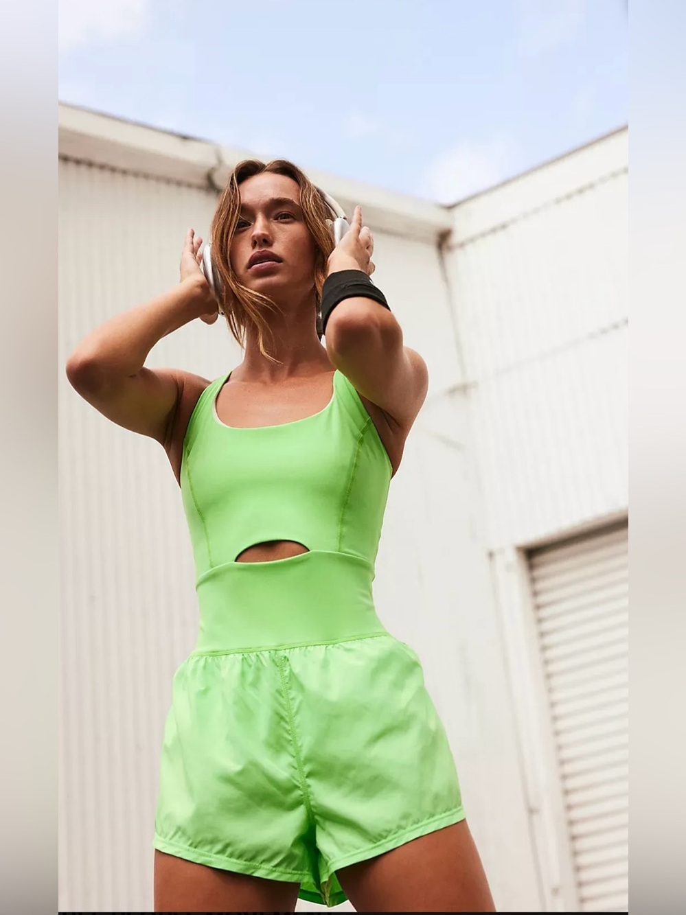 Free People FP Movement Righteous Runsie in neon lime green Small